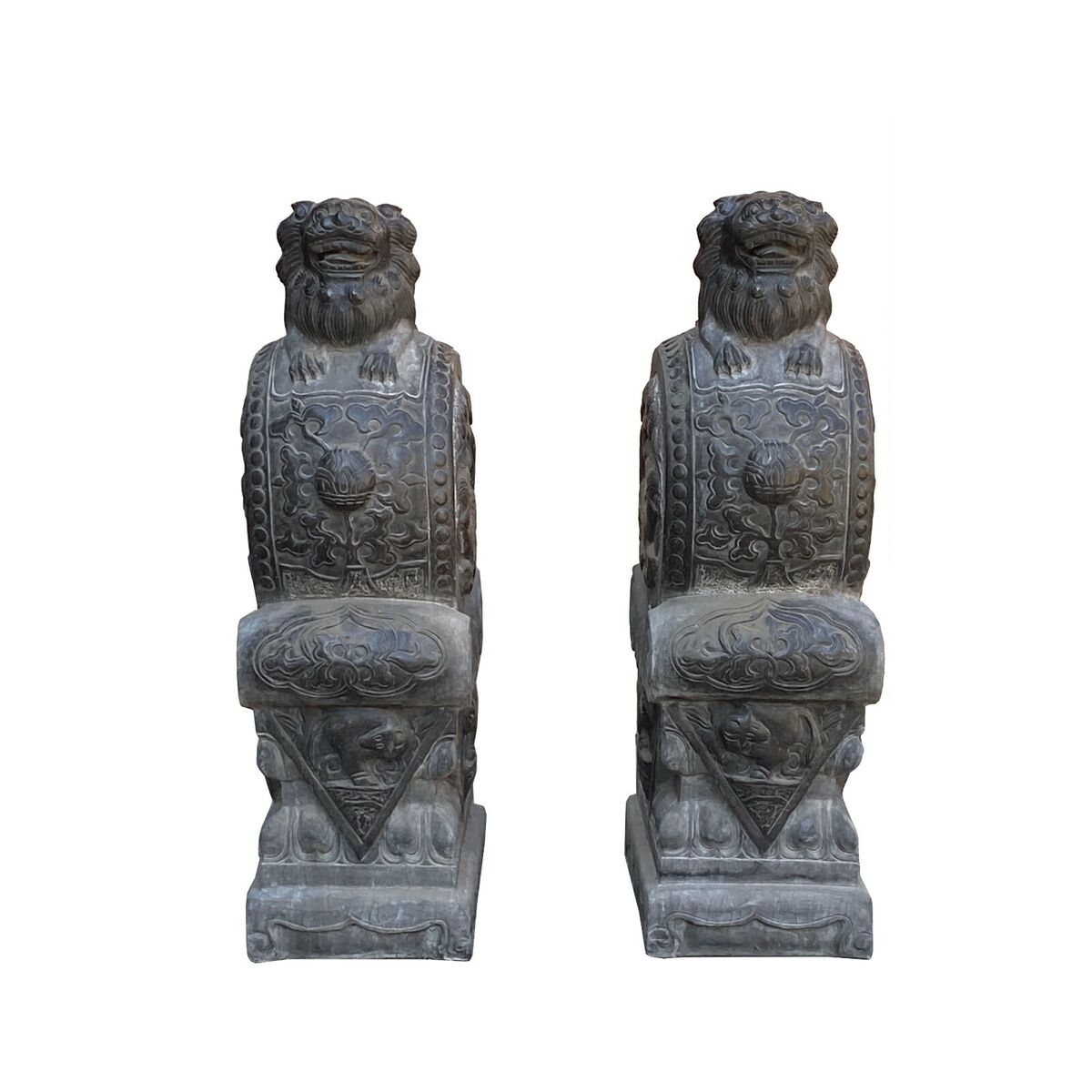 Chinese Pair Black Gray Stone Fengshui Foo Dogs Drum Statues cs7219S Chinese Pair Black Gray Stone Fengshui Foo Dogs Drum Statues cs7219S