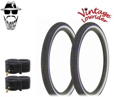 2 Vtg LOWRIDER 20 X 1.75 WHITEWALL BLUE LINE BICYCLE TIRES BRICK TREAD W/TUBES.