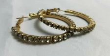 Gold Tone Rhinestone Round Circle Cuff Pierced Statement Jewerly Earrings 