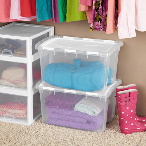 12 Pack Hinged Lid Storage Box, Stackable Organizing Container Bins, 4 Quart, Cl - 第 5/8 張圖片