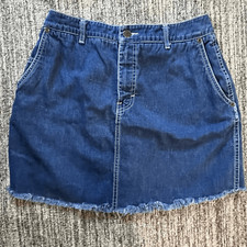 Vintage Calvin Klein Women  s Denim Mini Skirt Juniors Size 13 Blue Raw Hem
