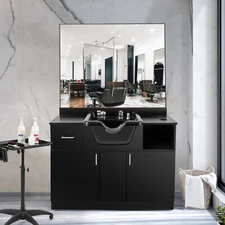 New Backwash Sink Station Shampoo Bowl Beauty Salon Spa Mirror+Drawer+USB+P Trap