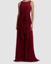 895 Badgley Mischka Women's Red Layered Georgette Pleated Gown Dress Size 4