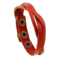 Womens Boho Festival Orange PU Vegan Leather Braided Snap On Bracelet