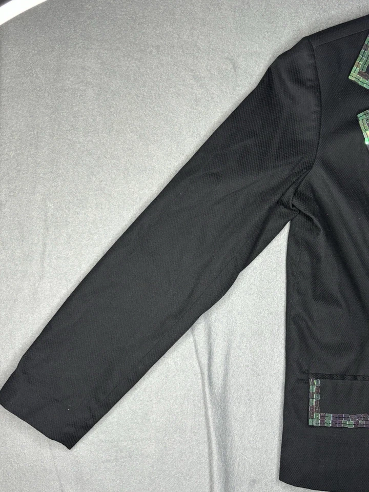 Blazer deportivo de colección Quacker Factory traje negro chaqueta talla XS verde lentejuelas cuadradas Foto 3 de 4