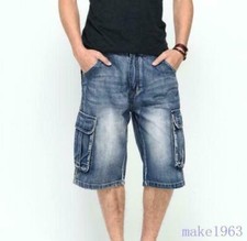 Mens Denim Short Trousers Jeans Hip Hop Wide Leg Casual Pants Large Size Shorts