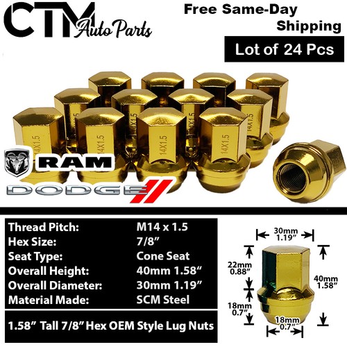 24Pc RAM1500 2019-2022 OEM FACTORY LUG NUT M14x1.5 FIT 7/8" HEX 6LUG STOCK WHEEL - Picture 8 of 8