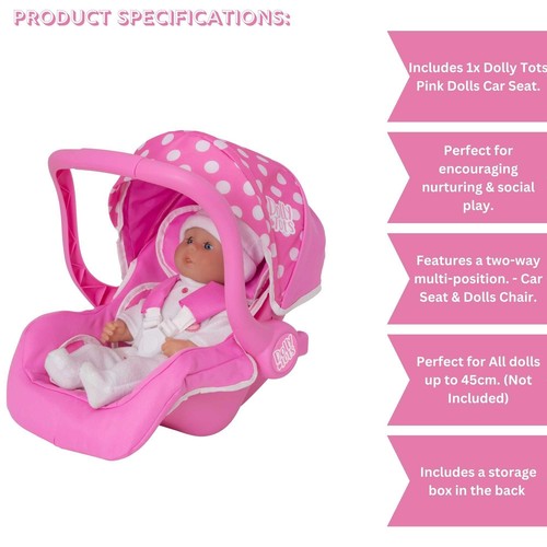 Dolly Tots Dolls Car Seat | Baby Doll Carrier Toy for Kids Pretend Role Play Fun - Picture 13 of 14