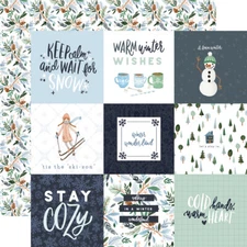 2 Sheets Carta Bella Paper WINTER MARKET 12x12 Cardstock - 4x4 Journaling Cards