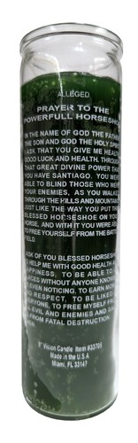 Horseshoe (Herradura) Green 8" Pillar Candle - Picture 2 of 2