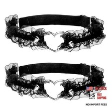 2 PCS Black Garters, Elastic Lace Thigh Garters for Women, Adjustable Heart