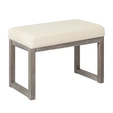 27 Inch Wide Ottoman Bench, Rectangle Footstool with Linen Look Fabric and Wo...