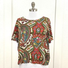 Blusa Zara Top Mujer Grande Multicolor Campesina Estampado Cachemira Manga Corta