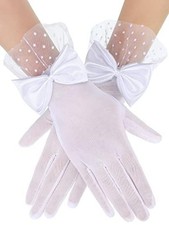 Women Lace Gloves Wedding Tea Party Gloves Bow Short Mitten White Lace Style