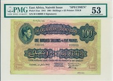 Nairobi Issue East Africa 100 Shillings=5 Pounds 1941 Specimen PMG  53