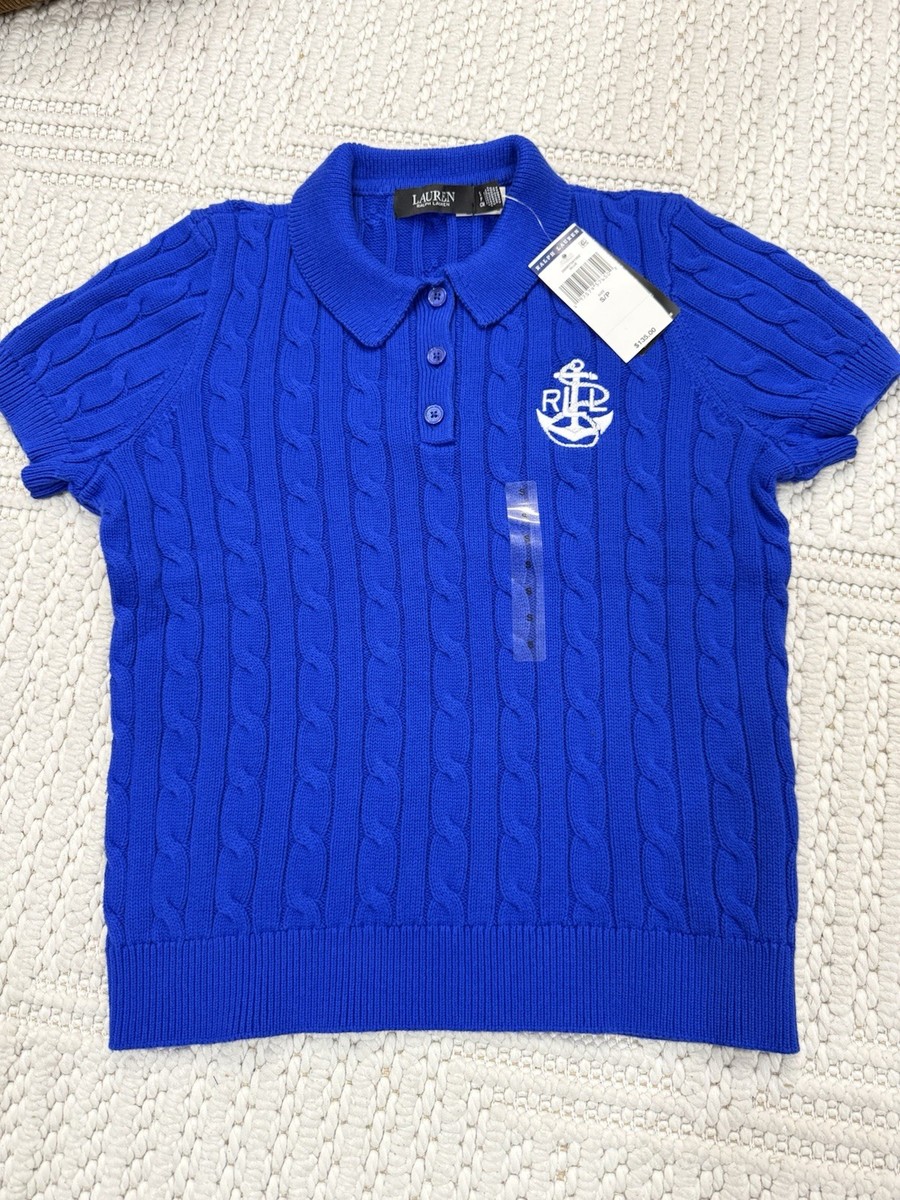 Lauren Ralph Lauren Women's Cable Knit Polo Sweater Anchor Logo