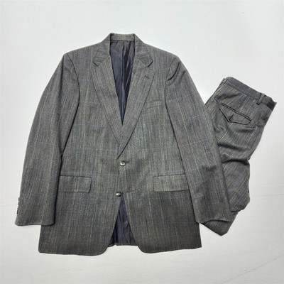 VTG USA MADE Austin Reed 42L 34x34 Gray Birdseye Windowpane Wool Mens Suit