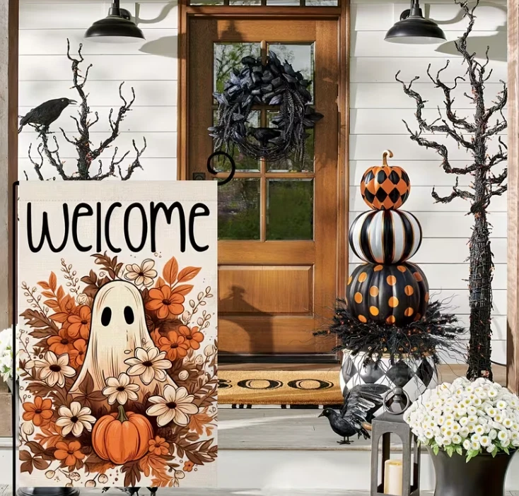 Halloween Ghost Garden Flag Welcome Pumpkin Fall Yard Decor