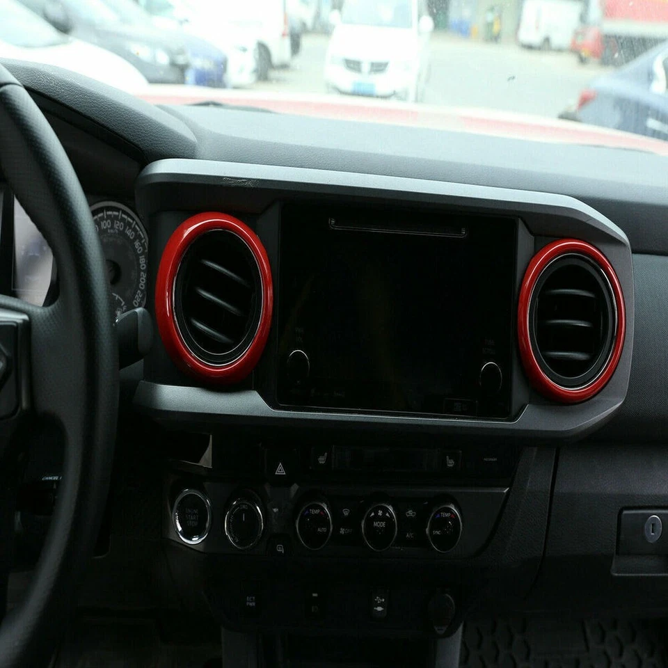 Anillo de salida de aire de control central rojo para tablero de instrumentos de coche para Toyota Tacoma 2016-2020 Foto 4 de 4