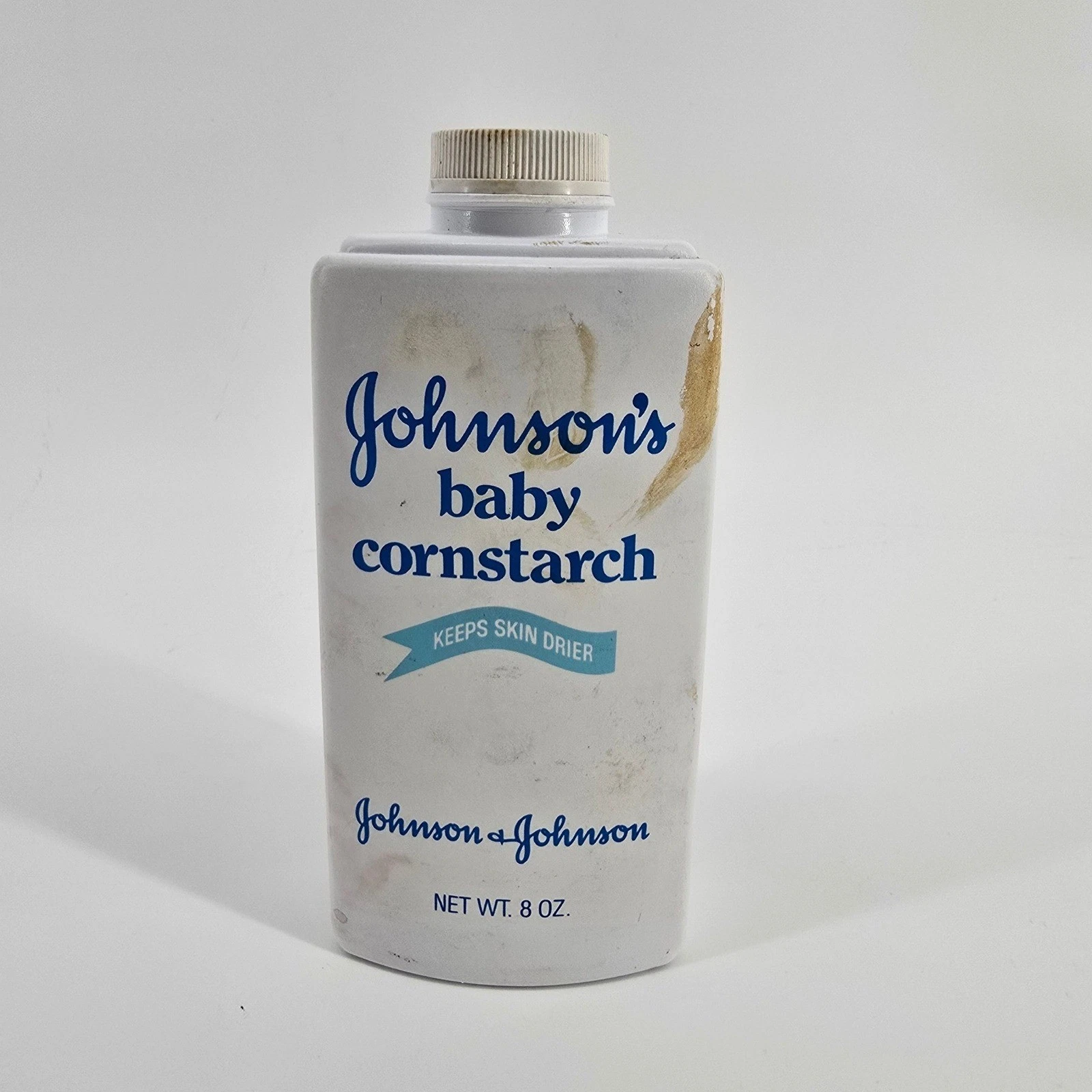 Johnson & Johnson Baby Cornstarch Vintage 1983 8oz White Blue Collectible Prop