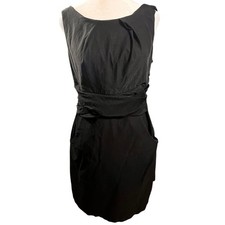 ❤️Womens Black Sleeveless Boat Neck Cocktail Dress Pleated Waist with Pockets