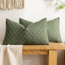 MIULEE 2 Pack Olive Green Burlap Linen Spring Throw Pillow Covers 12x20 Inch