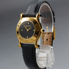 [Exc+5] Vintage Gucci 6500L 27mm Black Dial Roman Gold Quartz Women's Watch