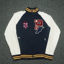 Polo Ralph Lauren Jacket Mens Medium Blue White P Wing Varsity Bomber Full Zip