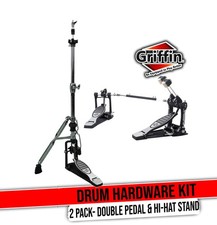 GRIFFIN Drum Hardware Kit - Double Kick Drum Bass Pedal 2-Legged Hi-Hat Stand
