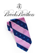 BROOKS BROTHERS 100 Silk Neck Tie 3.25" PINK BLUE Knots LOGO Striped USED T69