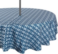 Versatile Water-Resistant 60-Inch Round Tablecloth - Ikat Design in Blue