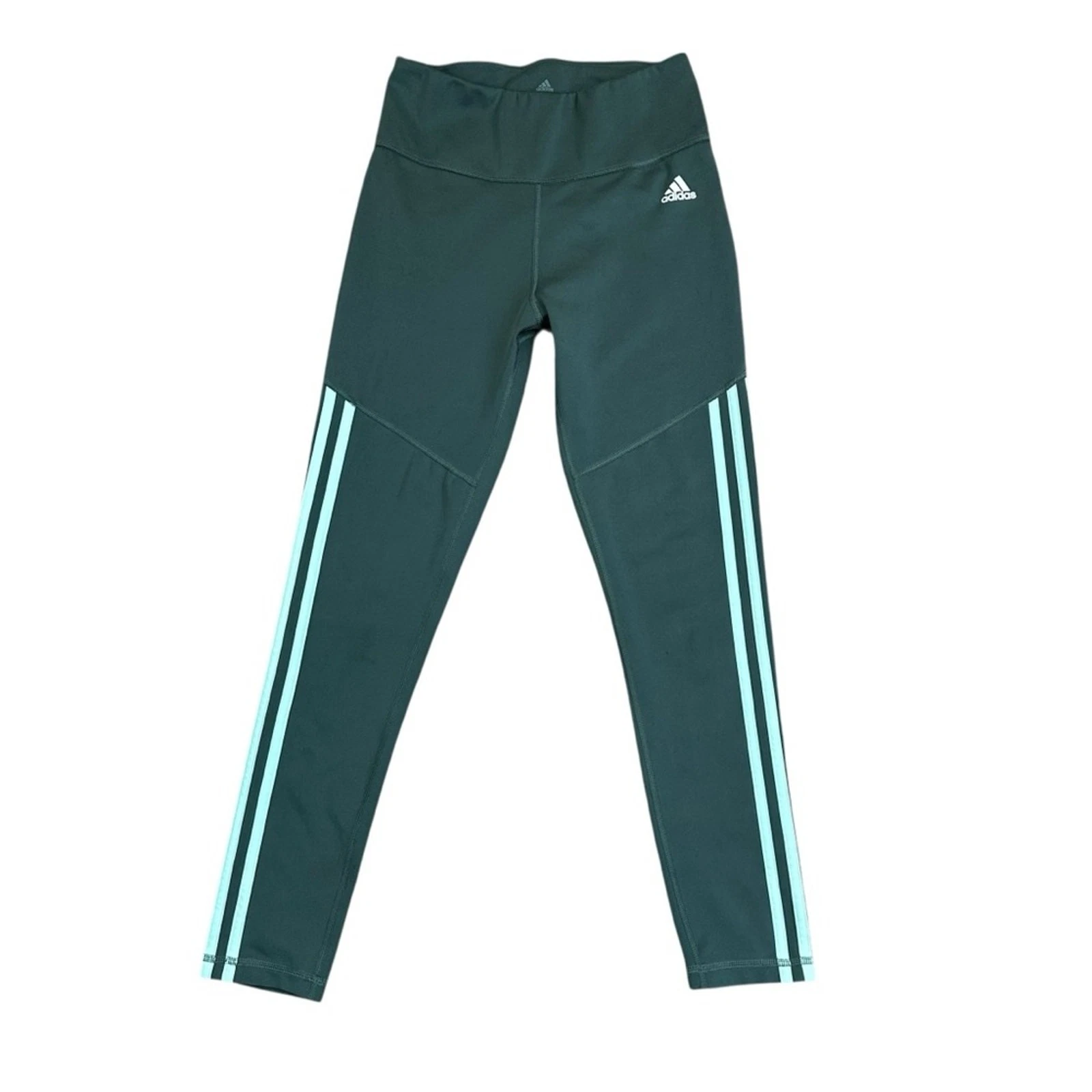 Adidas Climalite High Rise Green Leggings 3 Stripe Size Small