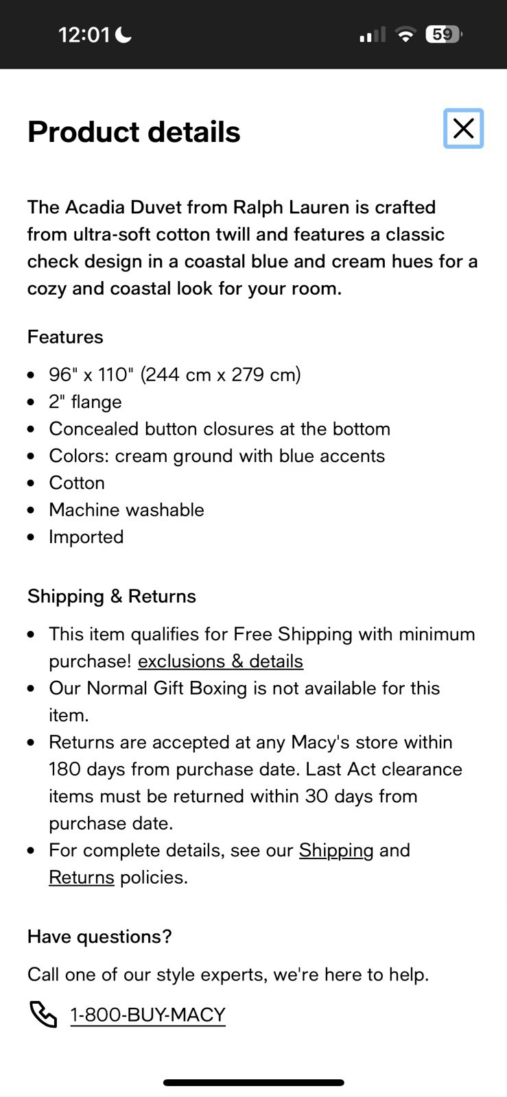 RALPH LAUREN HOME Rare *ACADIA Blue White Plaid Windowpane *KING DUVET COVER