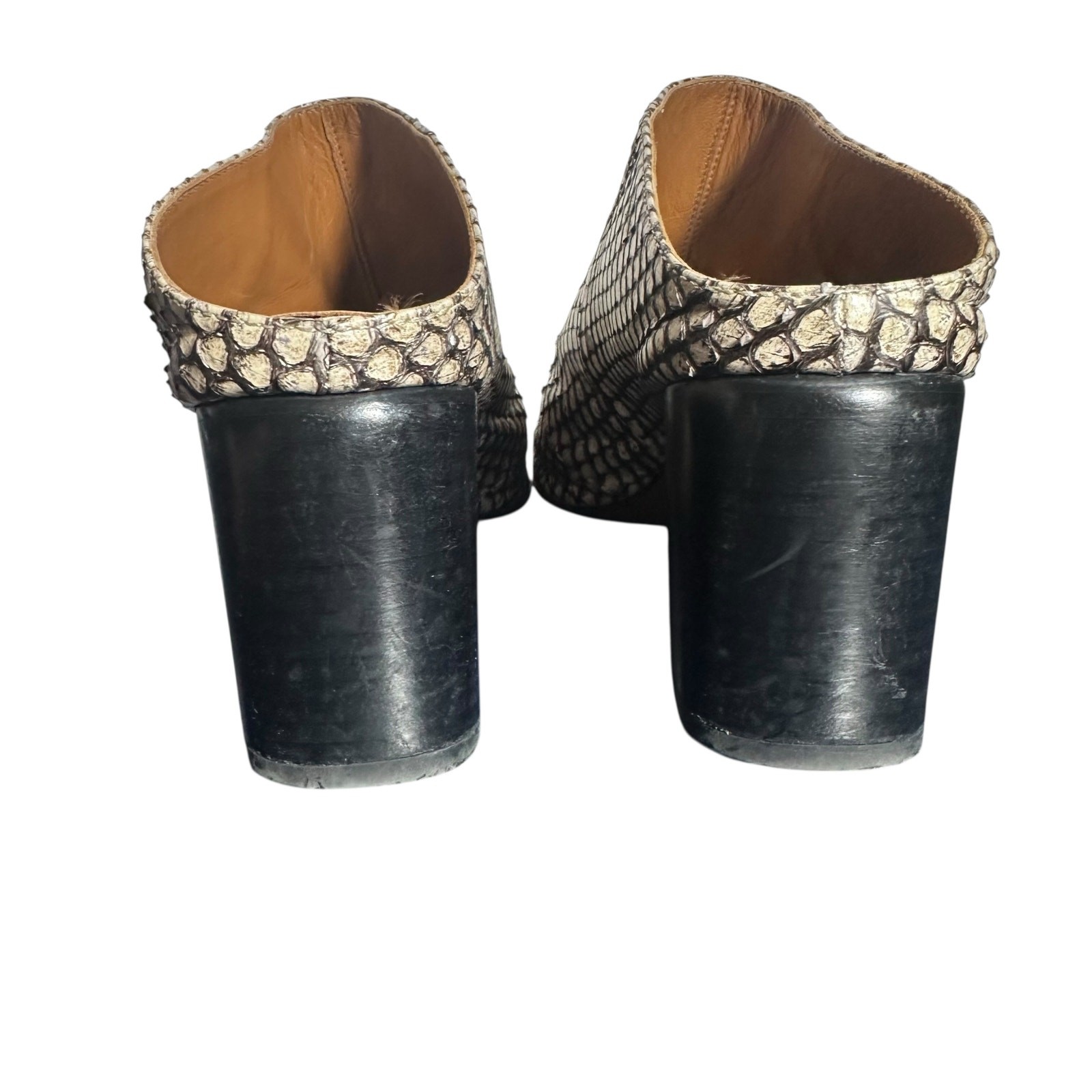 Aquatalia Python Embossed Leather Peep Toe Block … - image 4