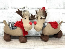 Set of 2 Stuffed Plush Moose Reindeer Hanging Christmas Tree Ornaments