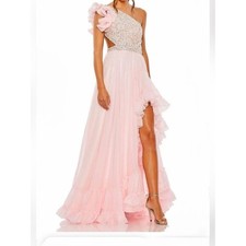 Mac Duggal Embellished One Shoulder Petal Pink Gown Size 4 Soft Pink Flowy NWT
