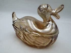 Vintage Iridescent Depression Carnival Glass Duck Candy Powder Dish See Pics