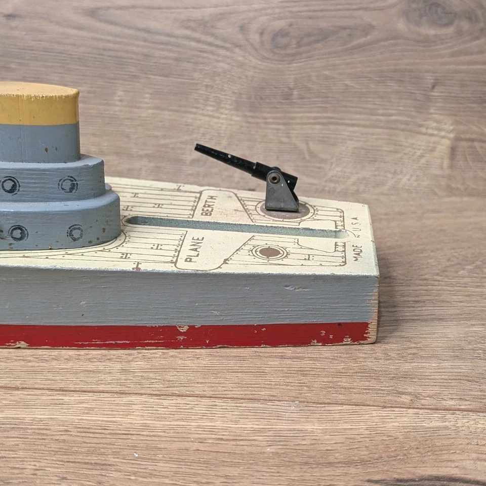 Keystone C-12 Aircraft Carrier 1930s Wooden Toy Boat Ship - Image 4 of 4