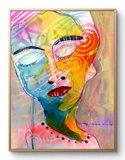 14"x11" Whimsical Woman Painting on Paper Expressionism Abstract Design Home Art