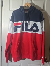 Vintage FILA Hoodie Men's Red White Blue Sweatshirt - Embroidered Size XL