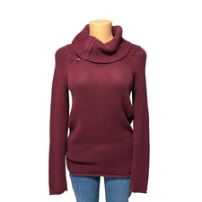 Guess Burgundy Ribbed Knit Zipper Collar Sweater Extra Small XS