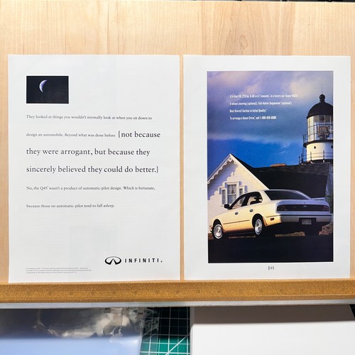 1992 Infinity Q45 White Sedan Lighthouse 2 Page Vintage Print Ad Advert Art