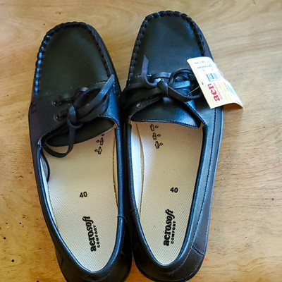 Aerosoft Comfort Black Bow Boat Shoe Flats Canvas Slip On Women s US 10 EU 40