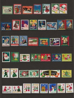 COLLECTION OF 44 DIFF. VINTAGE U.S. CHRISTMAS SEALS (1931 - 1964) + DISPLAY PAGE