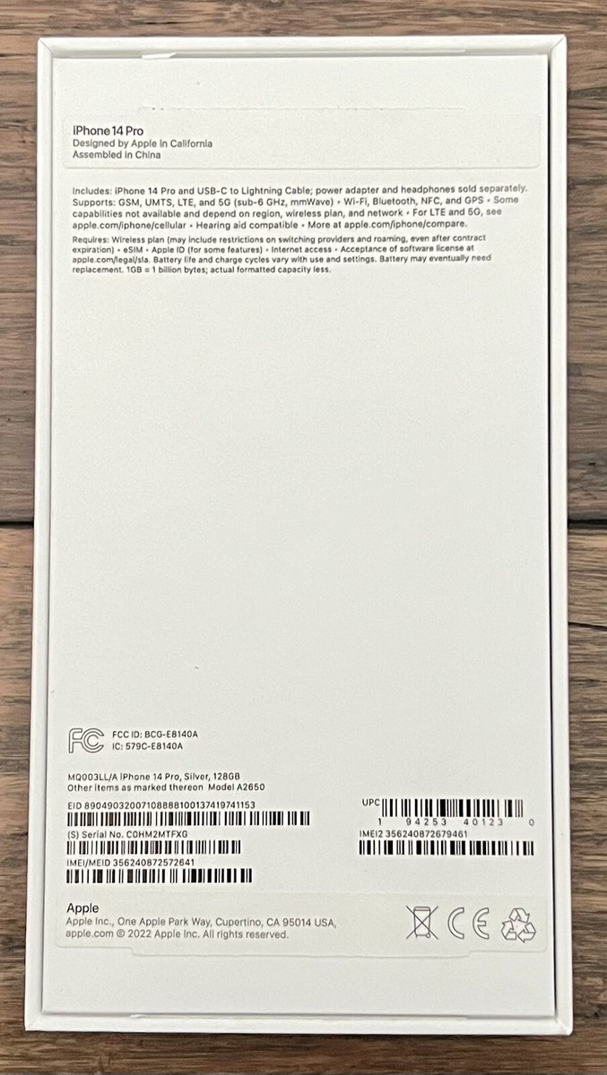 Apple iPhone 14 Pro Silver 128GB - Empty Box ONLY with Apple iPhone 14 Pro Silver 128GB - Empty Box ONLY with
