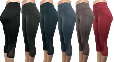 Women YOGA Workout Gym Sport Pants Leggings Capri Solid w Pockets #879