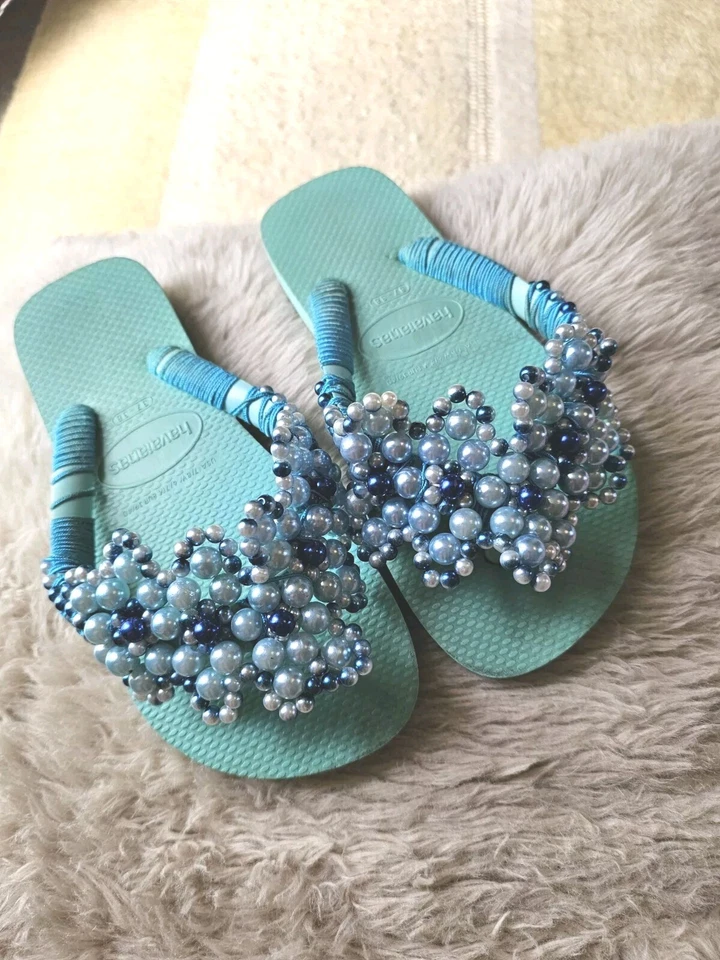 Bĺue Beaded Havaianas Size 6 Uk. - Image 4 of 4