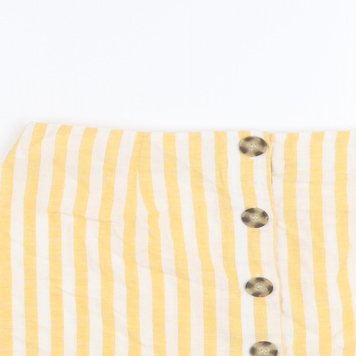 Miss Selfridge Womens Yellow Striped Polyester A-Line Skirt Size 12 Button - Picture 3 of 10