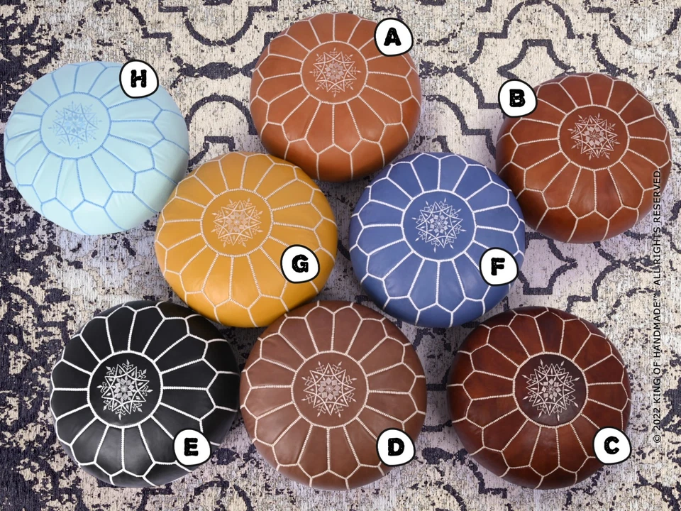 Footstools | Moroccan Pouf Ottoman | Genuine Leather, Hand-Embroidered🌟 - Image 2 of 4