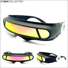 SPACE ROBOT PARTY RAVE COSTUME CYCLOPS FUTURISTIC SHIELD SUN GLASSES Gold Lens
